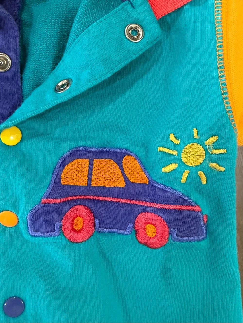 Gymboree Bright Colorblock Romper with Car and Boat Appliqués